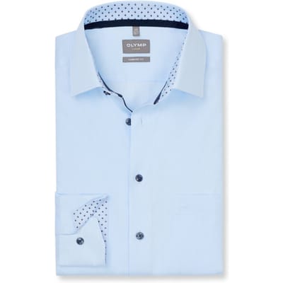 OLYMP Luxor comfort fit overhemd - twill - lichtblauw met wit heel fijn gestreept - Strijkvrij - Boordmaat: 41