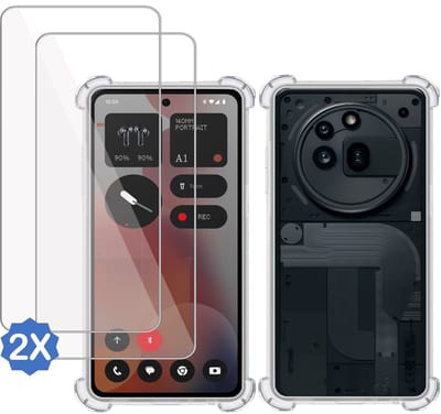 TechNow Hoesje + 2x Screenprotector geschikt voor Nothing Phone (3a) Pro – Hoesje Screenprotector - Tempered Glass - Extreme Shock Case Transparant