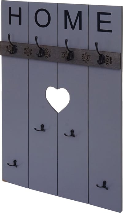 Wandgarderobe MCW-C89 Home, garderobe paneel garderobe, shabby look vintage, 8 haken 91x60cm ~ grijsblauw