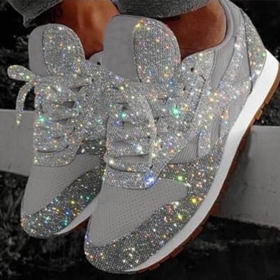 Dames Pailletten Glitter Sneakers ,Casual Veterschoenen ,Glitterend ,Platte En Casual Schoenen Voor Dames Sneakers Shose Dames 42 zilver