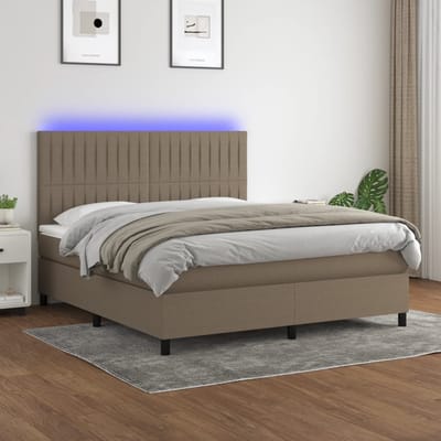 vidaXL - Boxspring - met - matras - en - LED - stof - taupe - 160x200 - cm