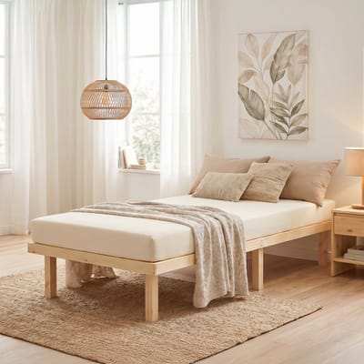 Homestyle4u Houten bed - 90x200 cm - met lattenbodem - Natuur