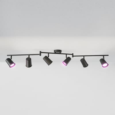 HOFTRONIC Smart – Riga smart LED plafondlamp 6 spots – Dimbaar en draaibaar – opbouwspots zwart – SMART GU10 - RGBWW - Google home en Amazon Alexa
