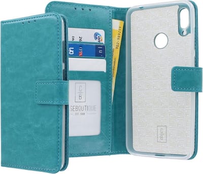 LuxeBass Hoesje geschikt voor Huawei Y7 Prime (2018) - Boekhoesje met kaartvakken - Turquoise gsm hoesje - telefoonhoes - telefoonhoesjes