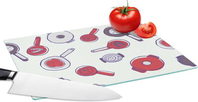Glazen Snijplank - 28x20 - Patroon - Koken - Pan - Eten - Snijplanken Glas