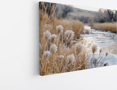 Saammp Canvas Schilderij - bevroren struisriet - Natuur - Landschap - 45x30 - Foto op canvas - Wanddecoratie - Muurdecoratie Woonkamer - Slaapkamer decoratie - Canvas Print