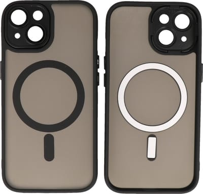 MagSafe Hoesje Geschikt voor iPhone 14 - Mat-Transparent met Camera Beschermer Case - Zwart