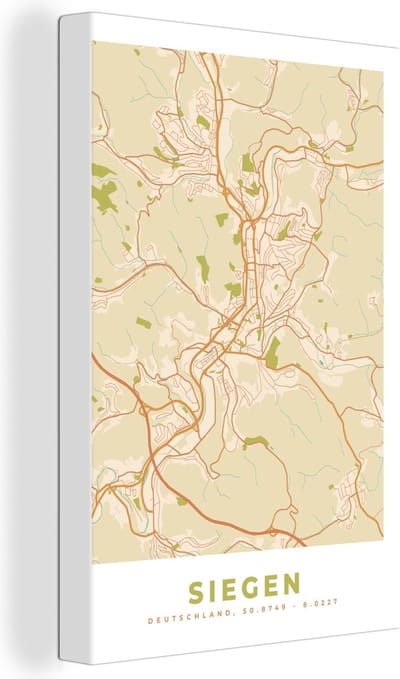 Canvas Schilderij Stadskaart - Siegen - Vintage - Plattegrond - Kaart - 20x30 cm - Wanddecoratie