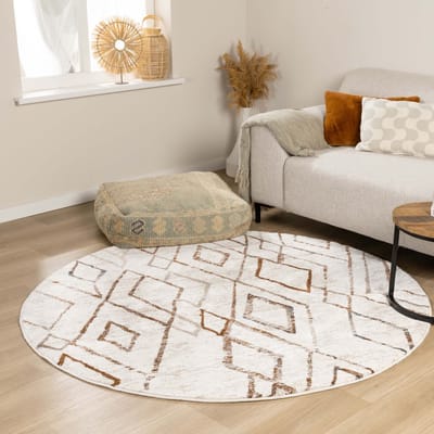Fraai Rond hoogpolig vloerkleed - Blend Diamond Terracotta - Ø 240cm