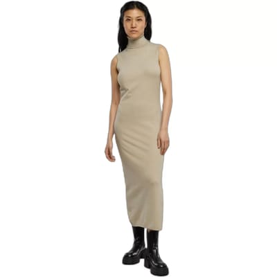 Urban Classics - Knitted Eco Viscose Turtleneck Lange jurk - XS - Beige