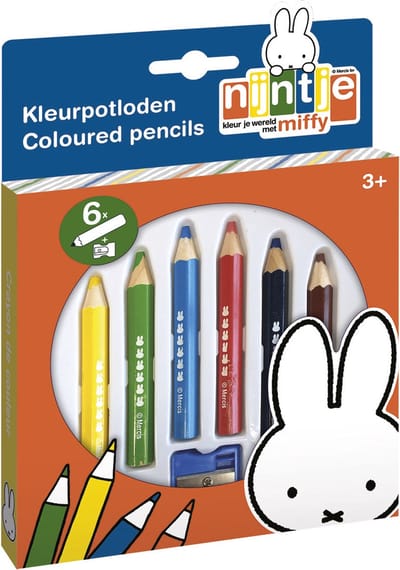 Nijntje kleurpotloden, dikke junior houten potloden - 6 kleuren en slijper - kindveilig - vanaf 3 jaar - Bambolino Toys