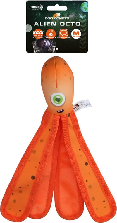 Dog Comets Alien Octo - 28 cm - Hondenspeelgoed - Drijvend - Stevig Canvas - Voorzien van Pieper - Knisperende Tentakels - M - Oranje