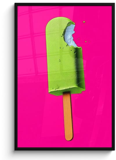 Poster in lijst - Fotolijst 80x120 cm - Posters - Ijsje - Stokje - Minimalistisch - Groen - Posterlijst zwart - Decoratie - Wanddecoratie woonkamer - Muurdecoratie slaapkamer