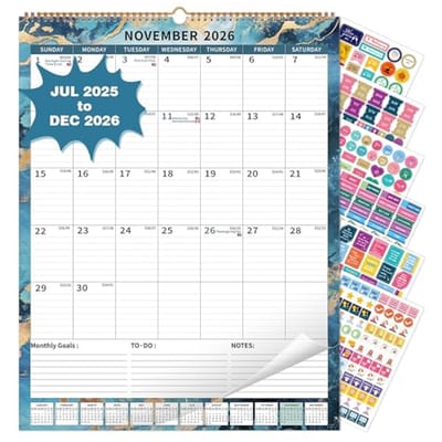 Grote Wandkalender 2025-2026 met Lijnen | Maandkalender van Juli 2025 tot December 2026 | Verticale Gezinskalender voor Muur