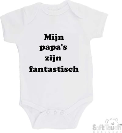Soft Touch Romper "Mijn papa's zijn fantastisch" Unisex Katoen Wit/zwart Maat 62/68