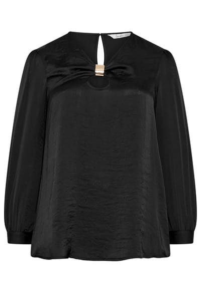 Yours London Zwarte Satijnen Blouse Met Metalen Afwerking Size 38