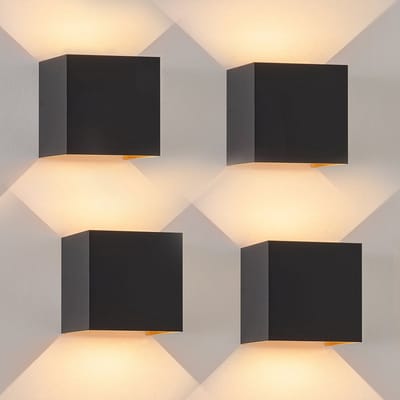 NETTLIFE Wandlamp 4 stuks - 3000K warm wit - 5W - zwart goud - LED buitenwandlampen - voor binnen en buiten - IP65 wandspot - Wandlampen - voor hal