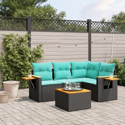 vidaXL - 5-delige - Loungeset - met - kussens - poly - rattan - zwart