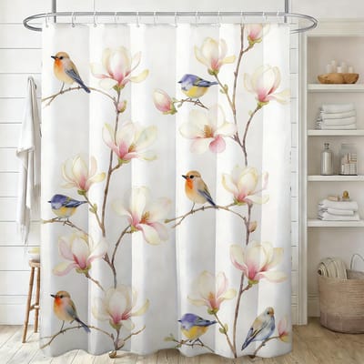 Witte Jasmijn Waterverf Bloemen met Gele Vlinders Waterdicht Douchegordijn 1pc-90x180