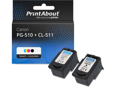PrintAbout huismerk Inktcartridge PG-510 + CL-511 Zwart + 3 kleuren Multipack Geschikt voor Canon