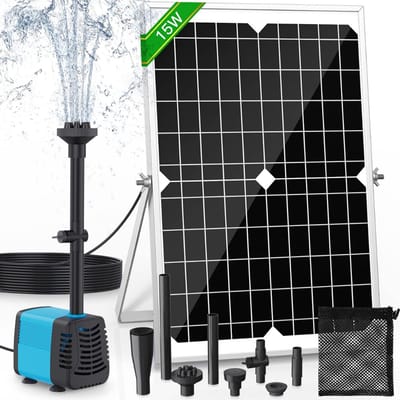 HEZIVO® Vijverpomp op Zonne energie - Solar Fontein - Fonteinpomp - 4 Sproeimodellen en Filterzak - 720 l/h