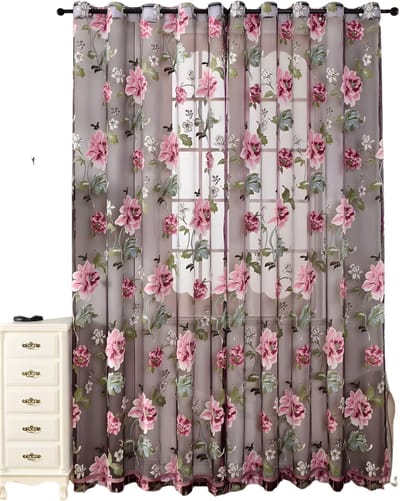 Pioenbloem Gordijn 1 Stuk - Voor Woonkamer, Badkamer & Slaapkamer - Transparant Euramerican Woondecoratie - 1pcs