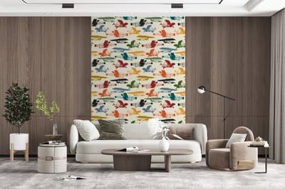 Behang - Fotobehang Patronen - Vliegtuig - Retro - Jongens - Kinderen - Kids - Jongetje - Breedte 200 cm x hoogte 300 cm