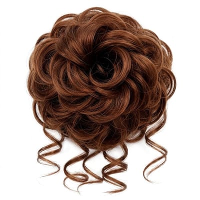 Roodbruin haarstukje dames – krullend haar scrunchie – haar bun extensie – volumineuze kunsthaar haar donut – eenvoudig opsteekkapsel – model 30