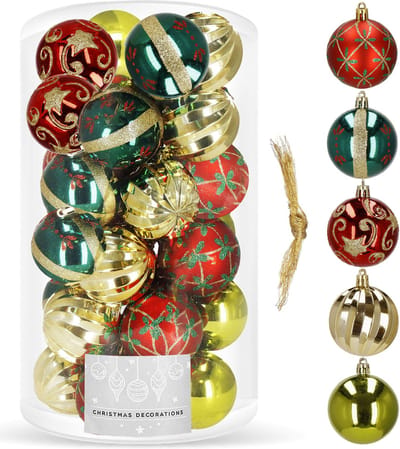 Springos Kerstballen | 30 Stuks | 6 cm | Groen/Rood/Goud