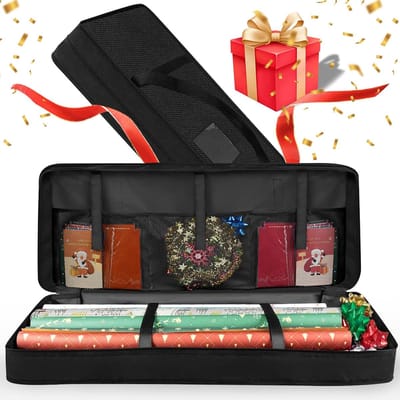 Famanu – Cadeaupapier organizer 82x34x12 cm – 600D Oxford – Met netvakken – Zwart