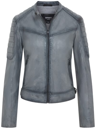 Dames Grijs Retro Gewatteerd Leren Bikerjack - Horten