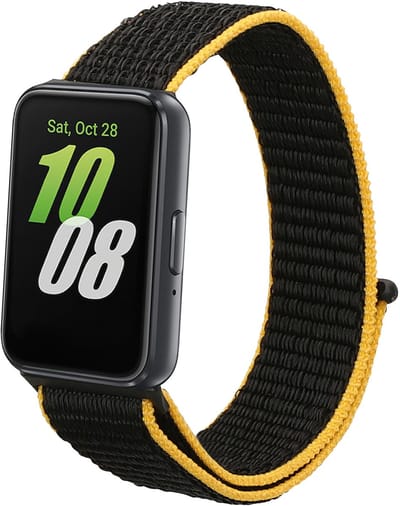 kwmobile nylon bandje voor smartwatch - geschikt voor Samsung Galaxy Fit 3 - 14 - 22 cm - Polsbandje in mat zwart / oranje