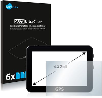 Savvies - Screenprotector voor Navigatie en GPS met 4.3 inch-scherm [96.5 mm x 55.3 mm, 16:9] Folie Beschermfolie transparant 6 Stuks