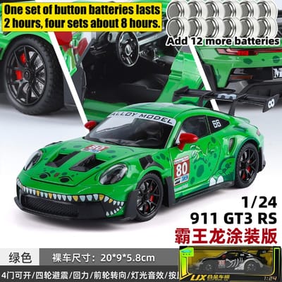 1:24 Porsche 911 Gt3 Rs Tyrannosaurus Rex Geschilderd Gemodificeerd Race Legering Metaal Diecast Modelauto Verzamelingen Hobby Display Cadeaus