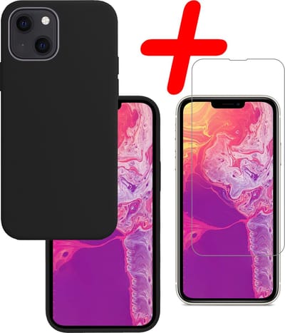 Hoesje Met Screenprotector - Geschikt voor Apple iPhone 14 - Sterk & Shockproof - Back Cover - Siliconen Case - Telefoon Hoes - Zwart