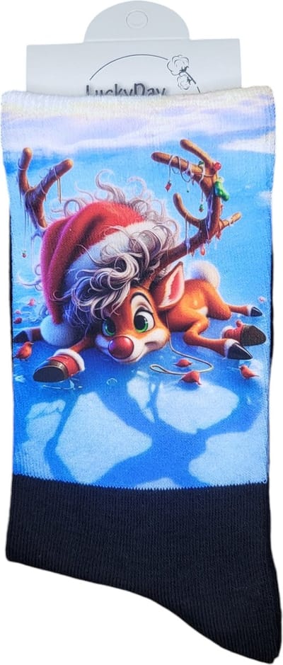 Kerstsokken - Kerstcadeau - Kerstman Rendier sokken - December Kado - Grappige sokken - Leuke sokken - Vrolijke sokken - Kerst Cadeau sokken - LuckyDay Socks - Sokken waar je vrolijk van wordt - Maat 37-44