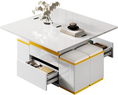 Moderne Witte Hoogglans Salontafel - Stijlvolle Bijzettafel - Multifunctioneel - Verstelbare Hoogte - MDF - Wit