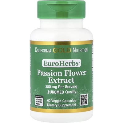 California Gold Nutrition, EuroHerbs™, Extrait de Passiflore, Qualité Euromed, 250 mg, 60 Capsules Végétales