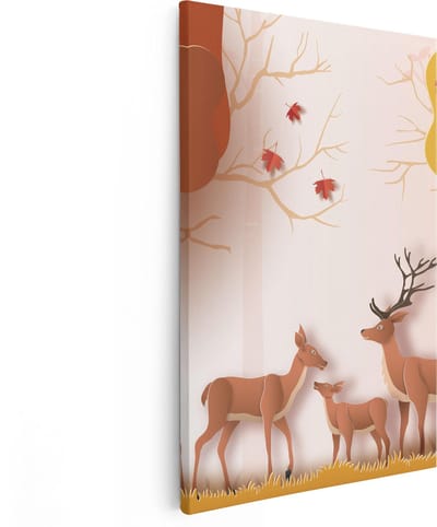 Artaza Canvas Schilderij Hert - 80x120 cm - Groot - Wanddecoratie Herfst - Muurdecoratie Bos - Schilderijen Op Canvas