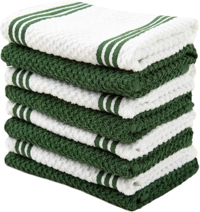 Oeko-Tex gecertificeerde katoenen badstof keukendoekhanddoeken, herbruikbare en absorberende reinigingsdoeken, 8 stuks, 30,5 cm x 30,5 cm, donkergroene streep