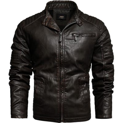 Nouvelle Veste en Cuir Décontractée Tendance pour Homme Coupe Col Montant Veste en Cuir 4XL black