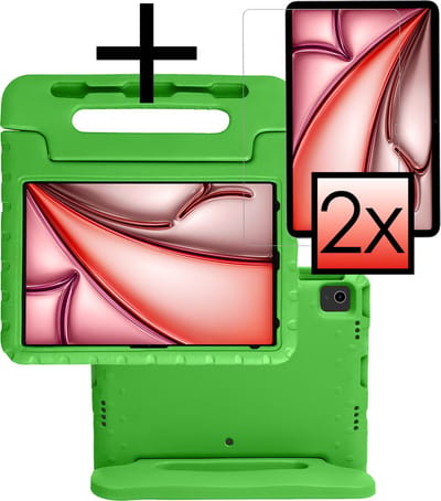 Hoes - Geschikt voor Apple iPad Air (2024/2025/2026) - 13 inch - Met 2x Screenprotector - Kinderhoes Shockproof Bumper - Kidsproof Case - Tablet Hoesje - Kinder Cover - Groen