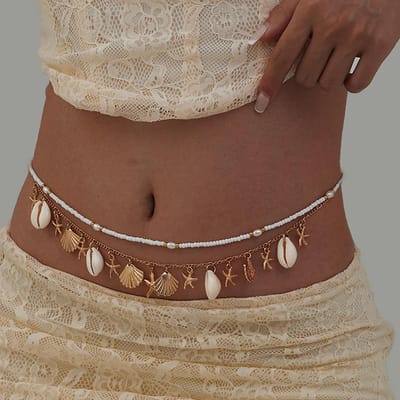 Chaîne de Taille Ventre Coquillage Étoile de Mer pour Femmes Été Plage Sexy Perles Chaîne de Corps Bijoux Accessoires Cadeau brown