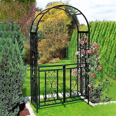 Metalen Rozenboog - Tuin Prieel - Klimplanten Ondersteunen - Weerbestendig Ontwerp - 210 cm Hoog - Wit
