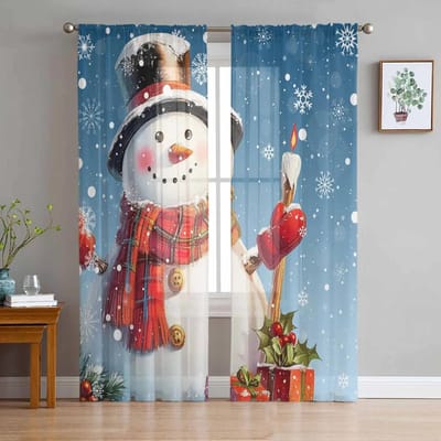 Kerst Sneeuwpop Sneeuwvlok Rood Blauw Transparante Gordijnen voor Woonkamer Decoratie Raamgordijnen Keuken Tule Voile Gordijnen W135 x H115cm x1 gray