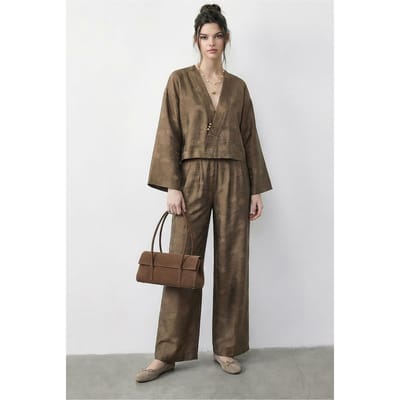 Bloemige V-hals Oversized Kimono en Wijde Pantalon Set