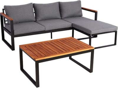 Tuinset MCW-L26b, tuinlounge zitgroep loungeset bank, aluminium acaciahout MVG-gecertificeerd ~ donkergrijs