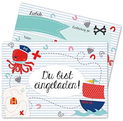 Uitnodigingskaarten voor Kinderverjaardagen - Piraten Thema - Set van 12