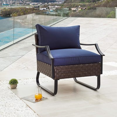 Buitenstoel - Rotan Fauteuil - Ontspannen Buiten - Stevig Stalen Frame - 70 cm Hoog - Blauw