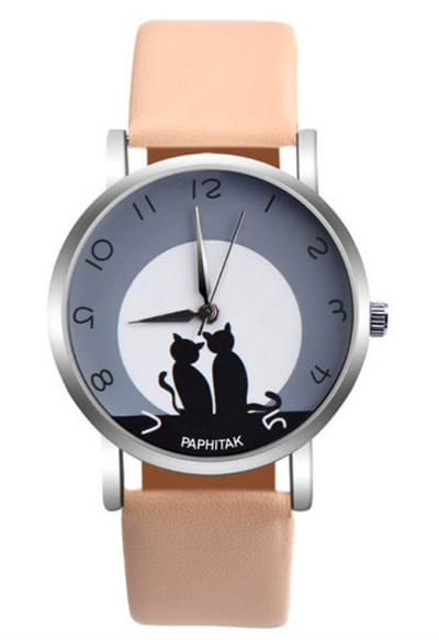 Hidzo Horloge Paphitak Katten - Ø 37 mm - Creme - Kunstleer